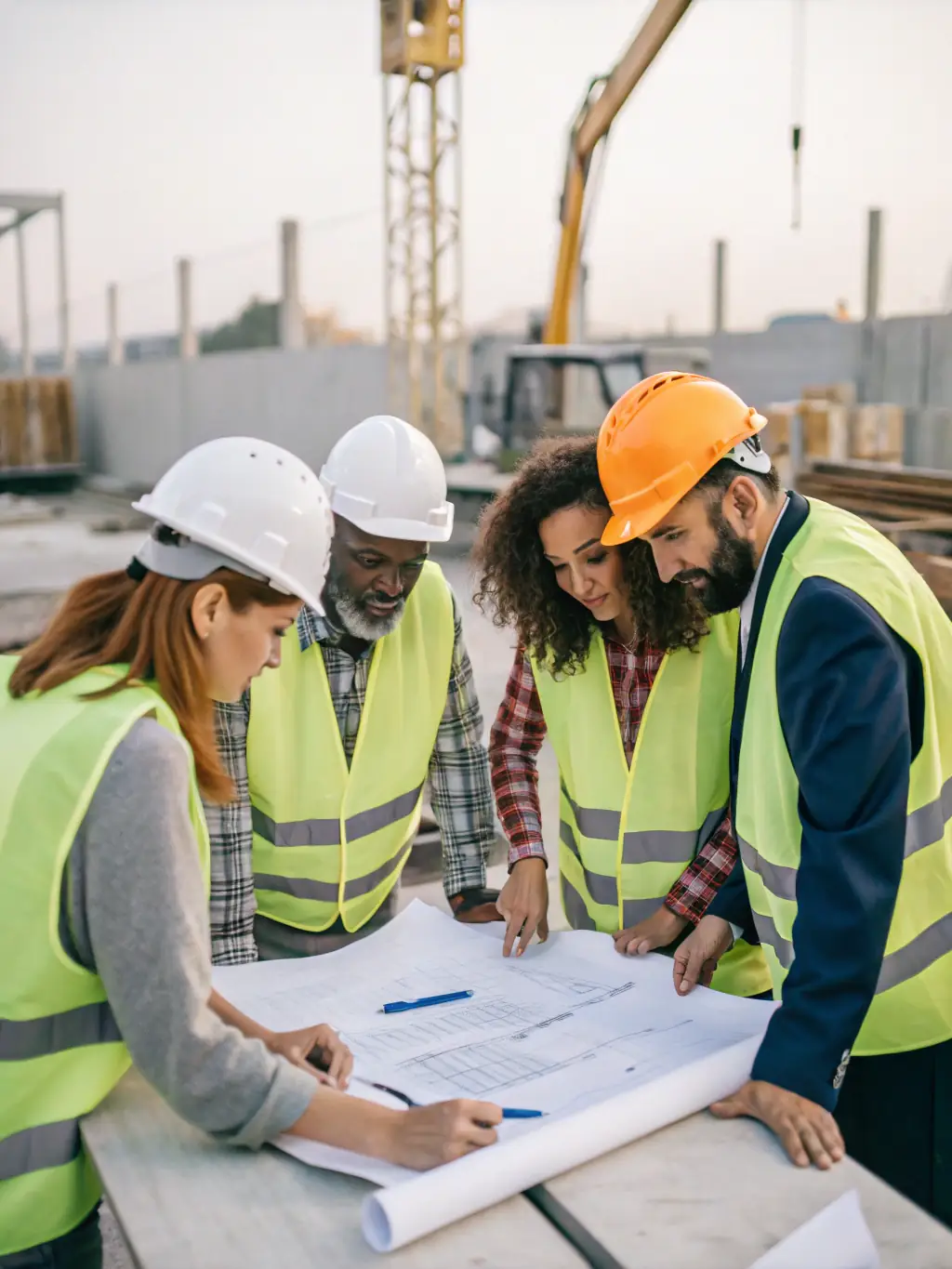 A picture of a team of construction workers collaborating on a project, emphasizing Artcons' collaborative approach and skilled workforce.